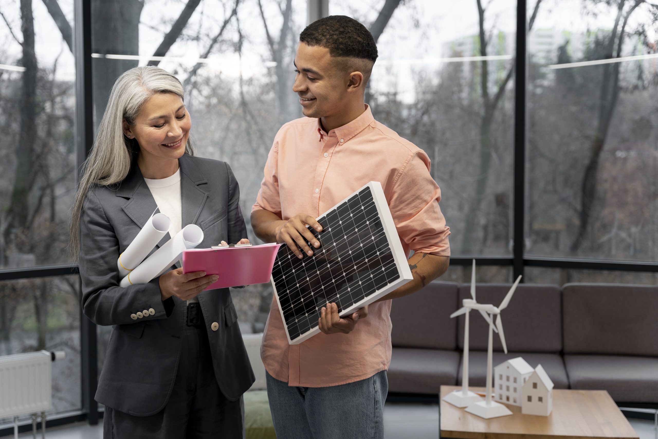 Surrey Solar Solutions two people discussing solar incentives and payments